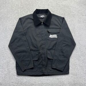 Broken Promises Work Jacket Mens Medium Black Corduroy Collar Chore Barn Coat